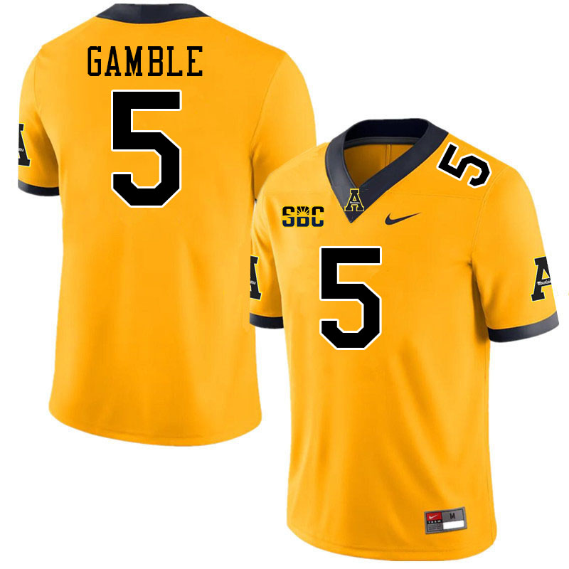 Appalachian State Mountaineers #5 Zyeir Gamble College Football Jerseys-Gold